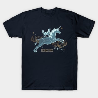 Blue Medieval Unicorn constellation T-Shirt